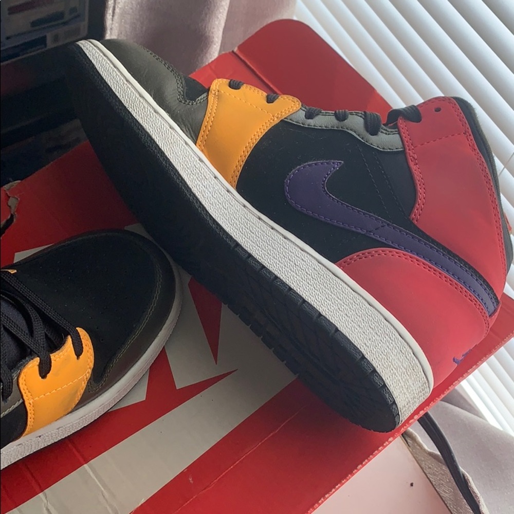 Air Jordan 1 Mid GS- Black- Red- Purple-Yellow